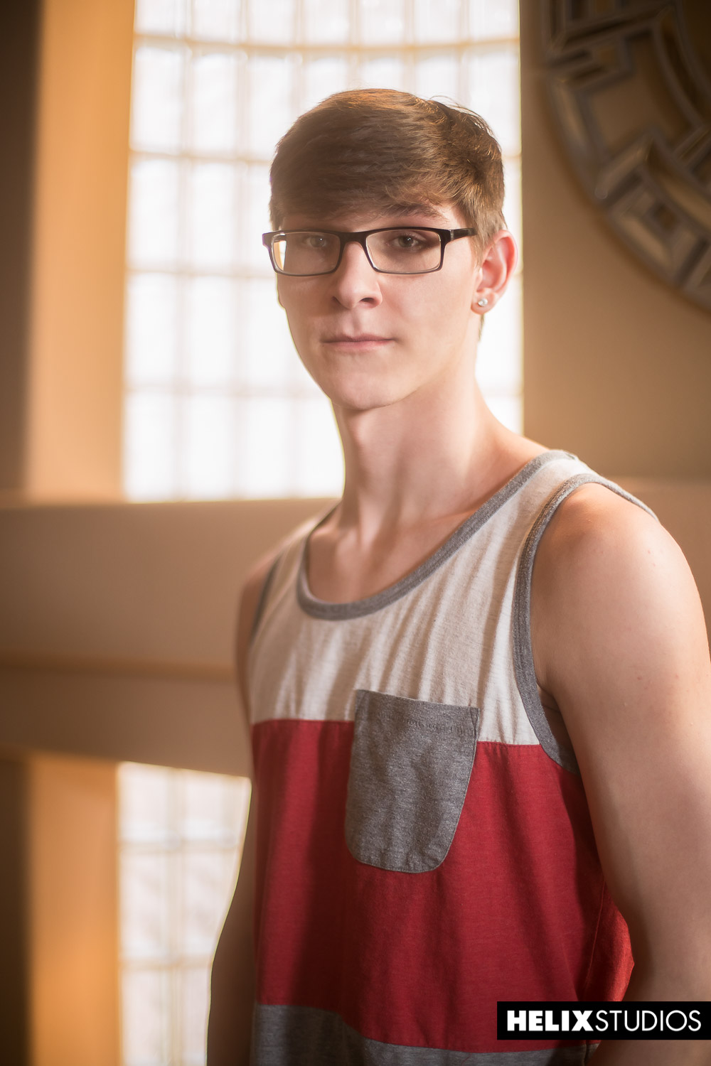 Chris cute gay porn model with glasses shows off